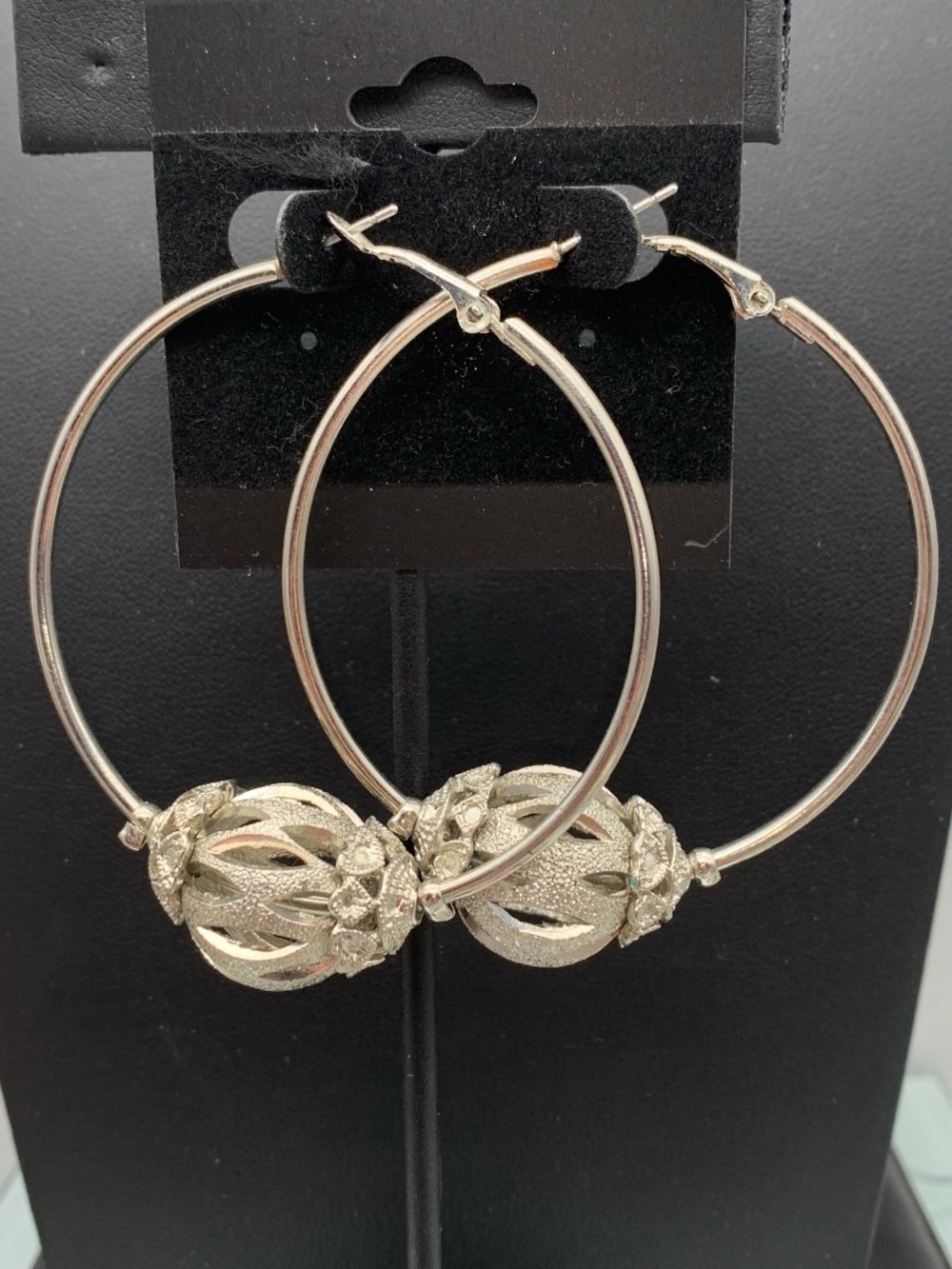Silver tone Hoop Earrings with Decorative Bead